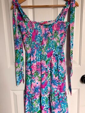 Lilly Pulitzer Pink, Blue & Green Floral Smocked Sundress